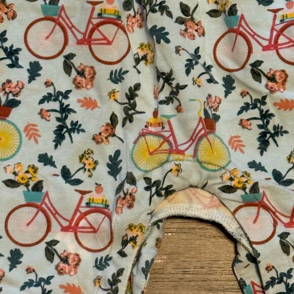 Matilda Jane 6-12 mo long pants romper snap bottom, bicycle/floral teal/yellow - Picture 4 of 6
